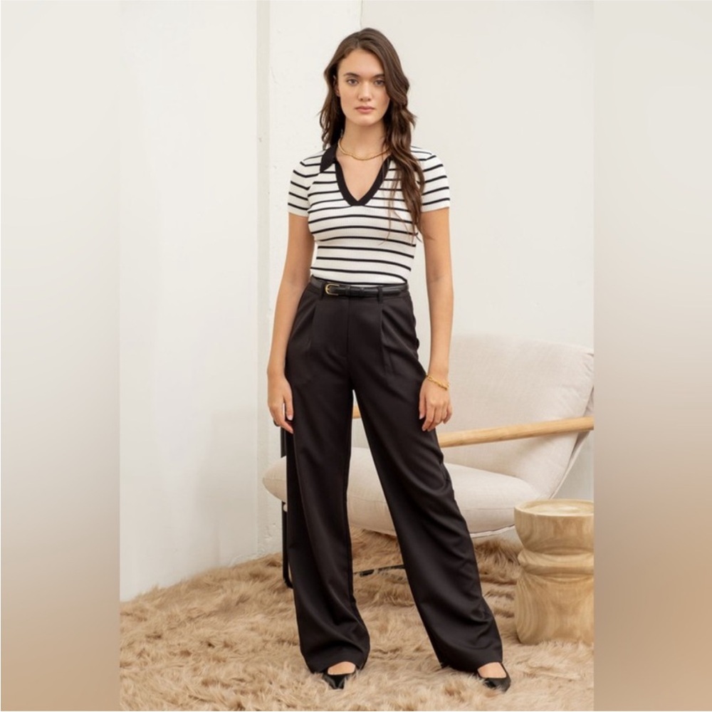 0168 - NWOT - Striped Black and Ivory Top